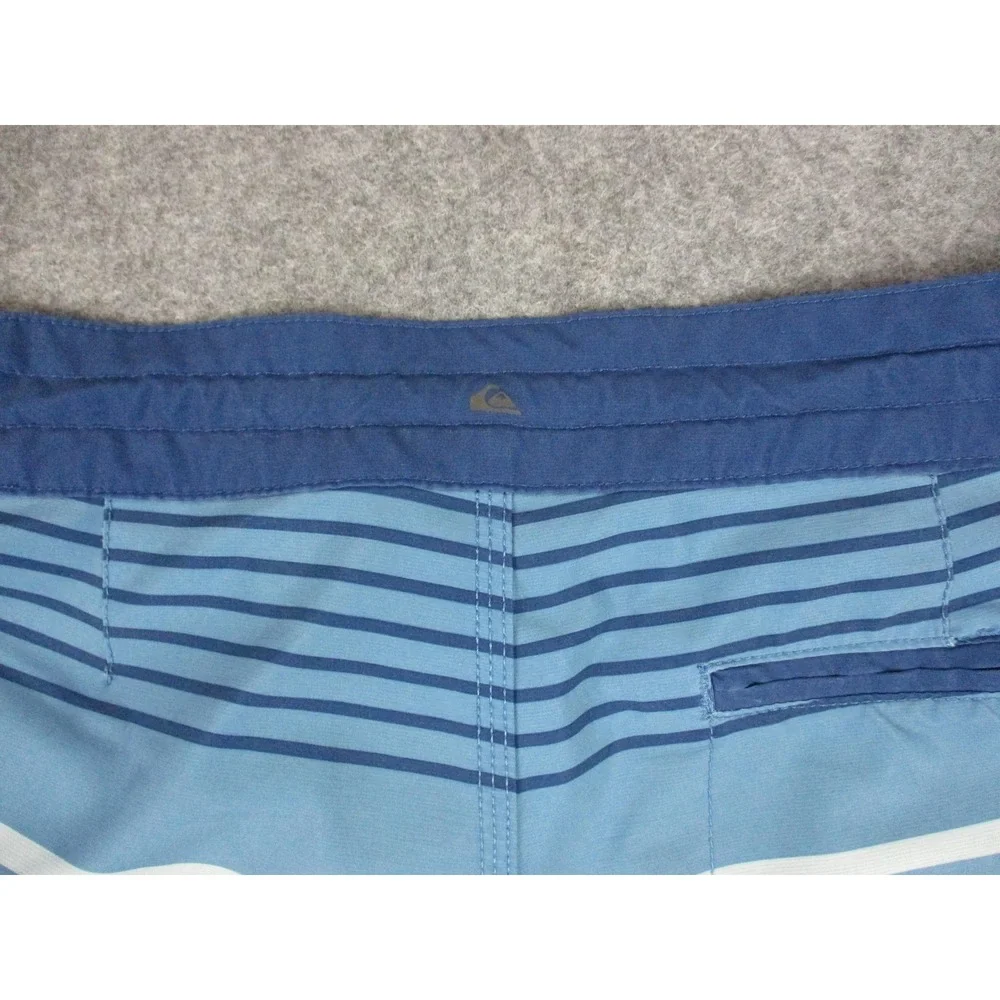 Quiksilver Board Shorts Mens 34 Blue Striped Waterman Swim Trunks Bathing Suit